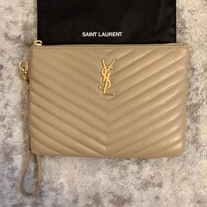 Yves Saint Laurent Beige Quilted Clutch